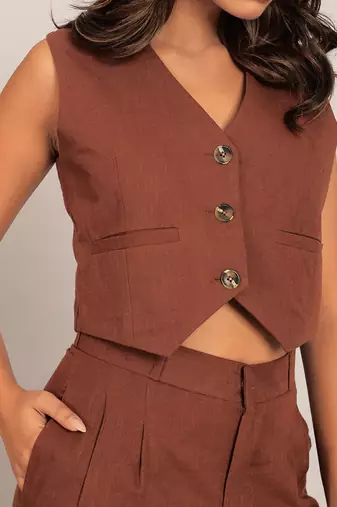 Brown cotton slub solid co-ord set