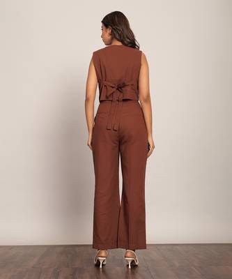 Brown cotton slub solid co-ord set 6