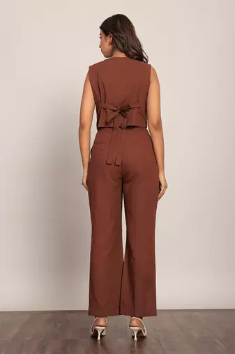 Brown cotton slub solid co-ord set