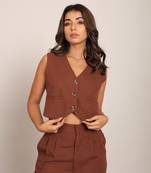 Brown cotton slub solid top