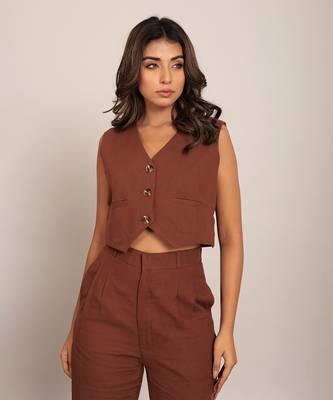 Brown cotton slub solid top 3