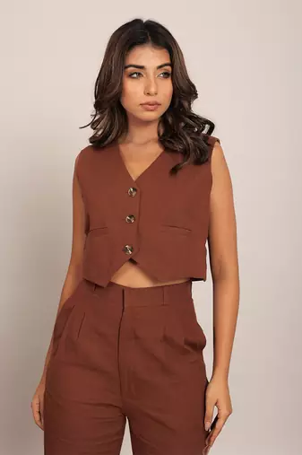 Brown cotton slub solid top