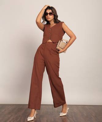 Brown cotton slub solid top 4
