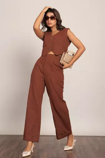 Brown cotton slub solid top