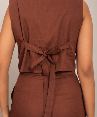 Brown cotton slub solid top 6