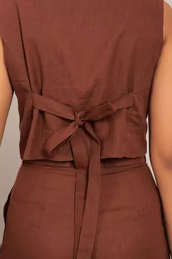 Brown cotton slub solid top