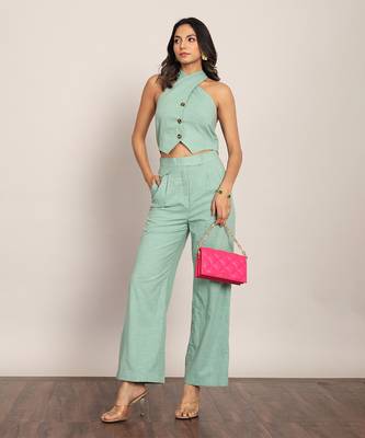 Mint green cotton slub solid co-ord set 1