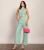 Mint green cotton slub solid co-ord set