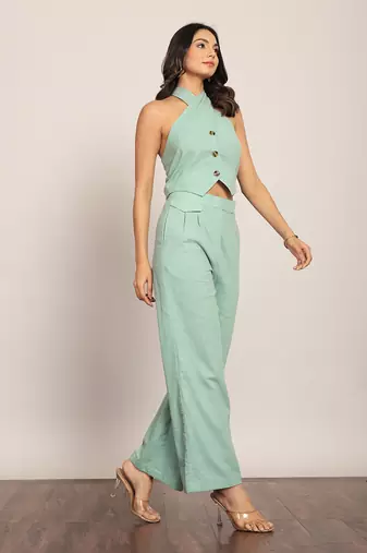 Mint green cotton slub solid co-ord set