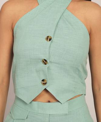 Mint green cotton slub solid co-ord set 5