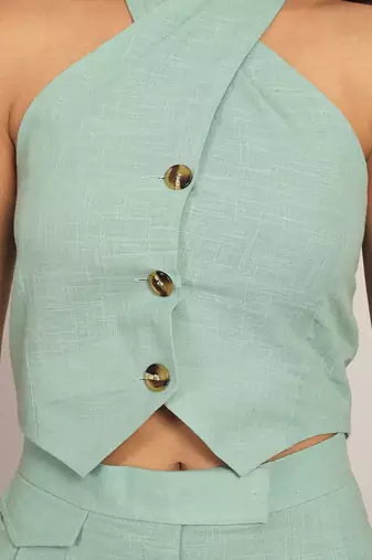 Mint green cotton slub solid co-ord set