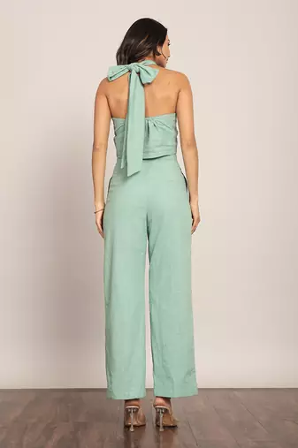 Mint green cotton slub solid co-ord set