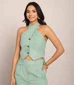 Mint green cotton slub solid top