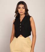 Black cotton slub solid top