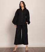 Black cotton slub solid co-ord set