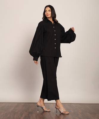 Black cotton slub solid co-ord set 4