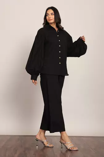 Black cotton slub solid co-ord set