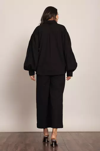 Black cotton slub solid co-ord set