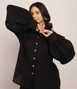 Black cotton slub solid shirts