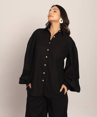 Black cotton slub solid shirts 3