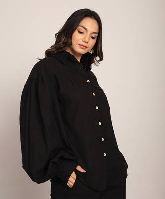 Black cotton slub solid shirts 4