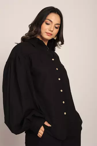 Black cotton slub solid shirts