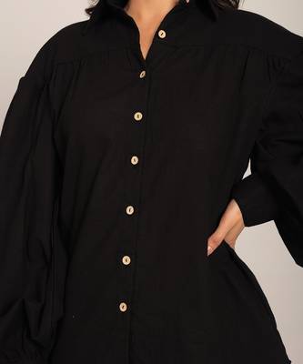 Black cotton slub solid shirts 5