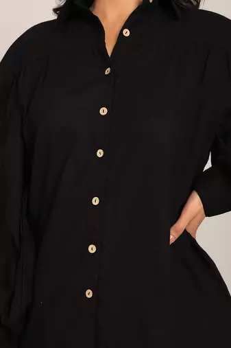Black cotton slub solid shirts
