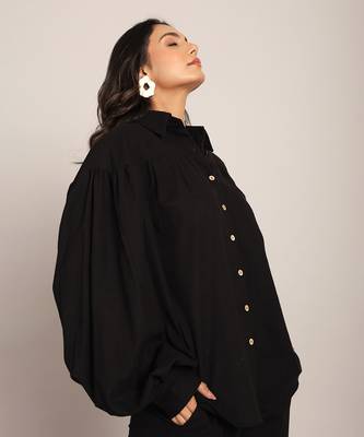 Black cotton slub solid shirts 6