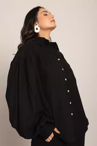 Black cotton slub solid shirts