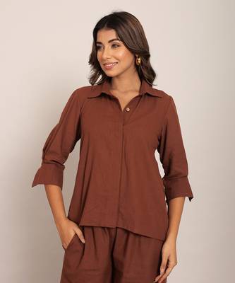 Brown cotton slub solid co-ord set 5