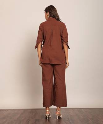 Brown cotton slub solid co-ord set 6