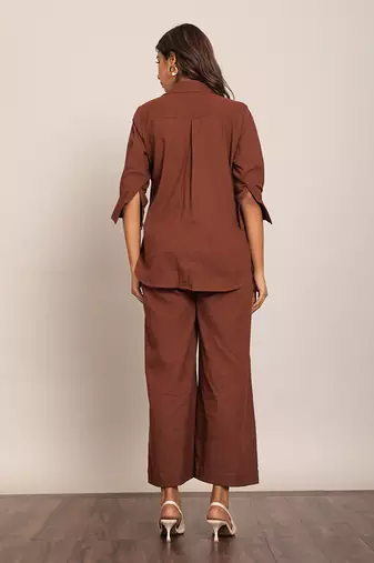 Brown cotton slub solid co-ord set