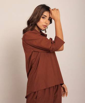 Brown cotton slub solid shirts 4