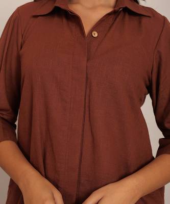 Brown cotton slub solid shirts 5