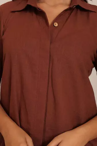 Brown cotton slub solid shirts