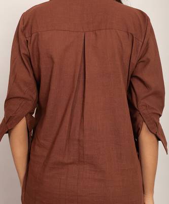 Brown cotton slub solid shirts 6