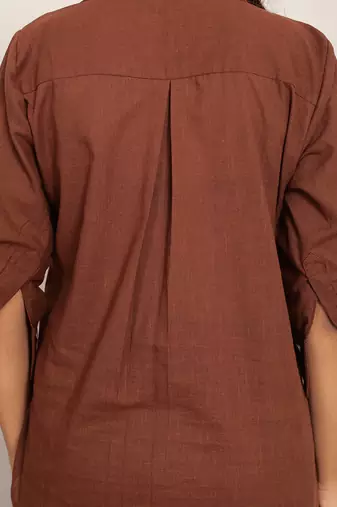 Brown cotton slub solid shirts