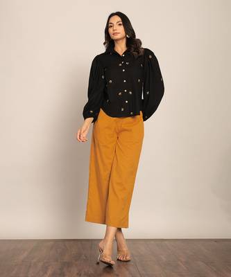 Black and marigold yellow cotton solid co-ord set 1