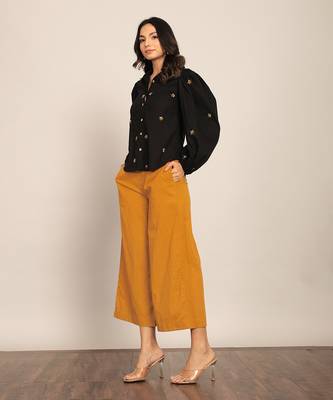 Black and marigold yellow cotton solid co-ord set 3