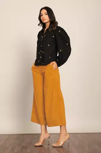 Black and marigold yellow cotton solid co-ord set