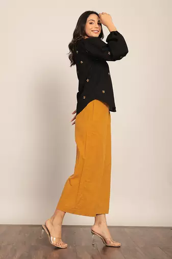 Black and marigold yellow cotton solid co-ord set