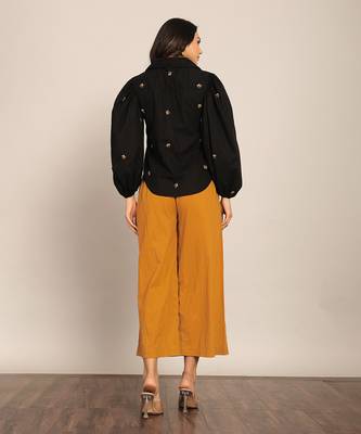 Black and marigold yellow cotton solid co-ord set 6