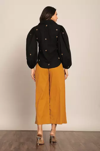 Black and marigold yellow cotton solid co-ord set