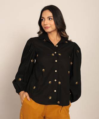 Black cotton solid shirts 1