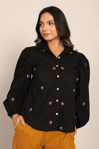 Black cotton solid shirts