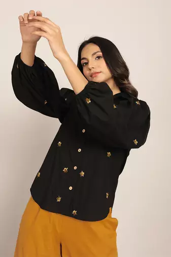 Black cotton solid shirts