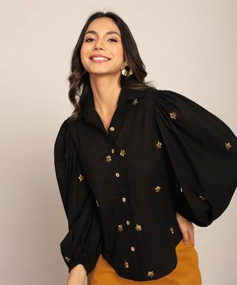 Black cotton solid shirts 4