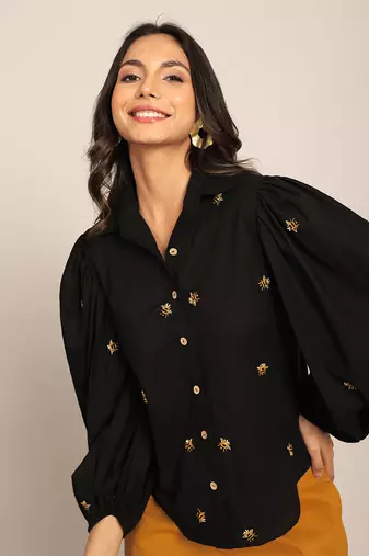 Black cotton solid shirts