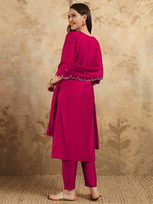 Women's Chanderi Embroidered Straight Kurta with Pant And Dupatta Set 2